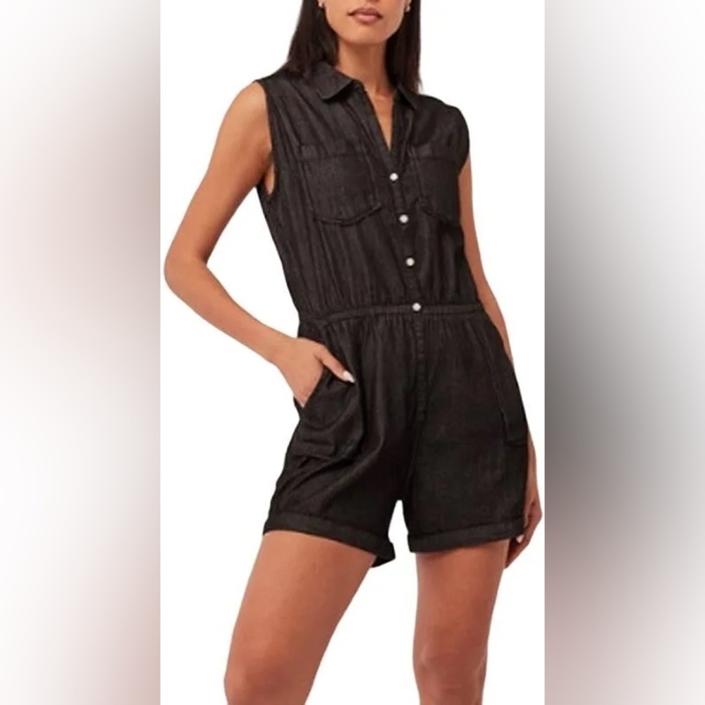 Pact Black Sleeveless Button-Front Romper